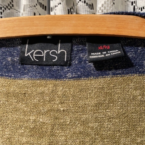 KERSH OLIVE/NAVY STRIPED SWEATER V-NECK SZ XL - Picture 3 of 3